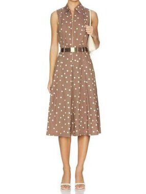 NEW L'AGENCE kylo belted midi shirt dress in cardamom polka dot